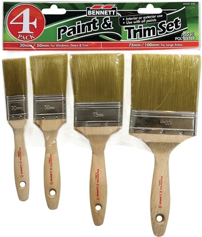 BENNETT WOOD 4000 Paint Brush Set, Angular, 4-Brush