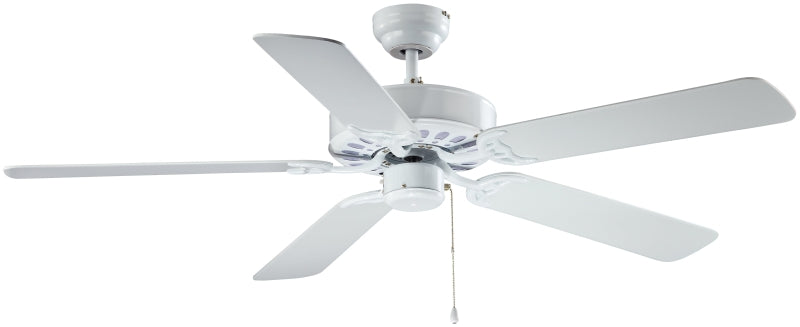 Boston Harbor Ceiling Fan, 5-Blade, White Housing, Bleached Oak/White Blade, 52 in Sweep, MDF Blade