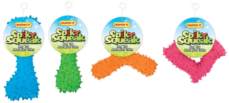 Ruffin'It 80518-AST Dog Toy, Chew, Spiky, Latex, Assorted