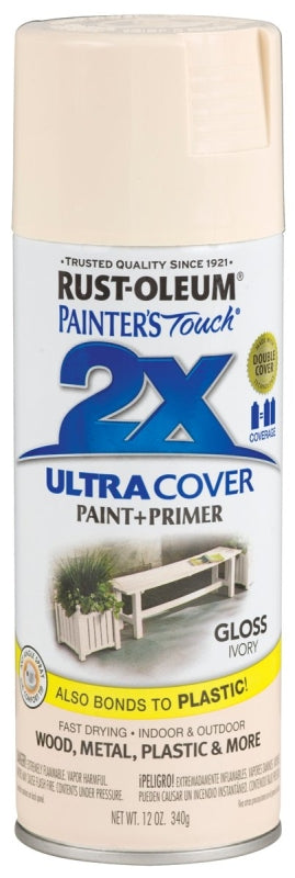 2X Ultra Cover 249110 Spray Paint, Gloss, Ivory, 12 oz, Can