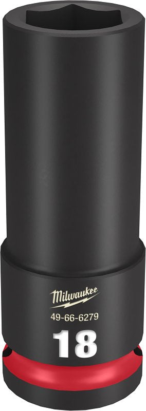 Milwaukee SHOCKWAVE Impact Duty Series 49-66-6279 Deep Impact Socket, 18 mm Socket, 1/2 in Drive, Square Drive, 6-Point