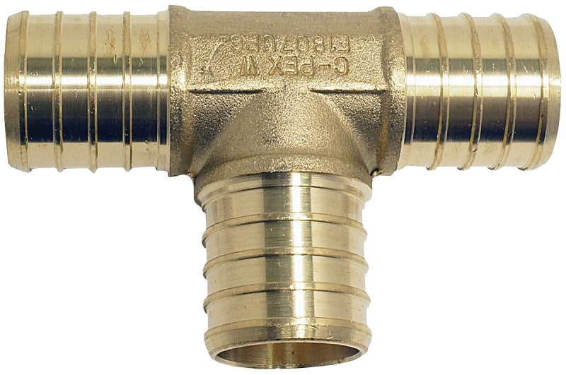 Apollo Valves ApolloPEX Series APXT3410PK Pipe Tee, 3/4 in, Barb, Brass, 200 psi Pressure
