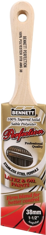 BENNETT STB ANG 38 Paint Brush, 1-1/2 in W, Polyester Bristle, Short Stubby Handle