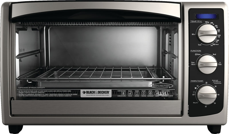 Black+Decker TO1675B Toaster Oven, 6 Slice/Hr, Stainless Steel, Black