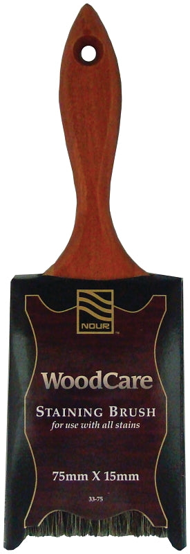 NOUR WoodCare 33-75 Straight Wall Stain Brush, 3 in W, 2-3/4 in L Bristle, Thin Beavertail Handle