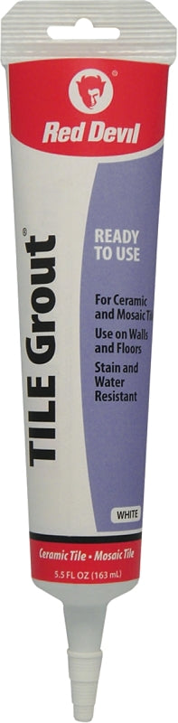 Red Devil 0425 Tile Grout, Paste, Ammonia, Mild Acrylic, White, 5.5 oz Squeeze Tube