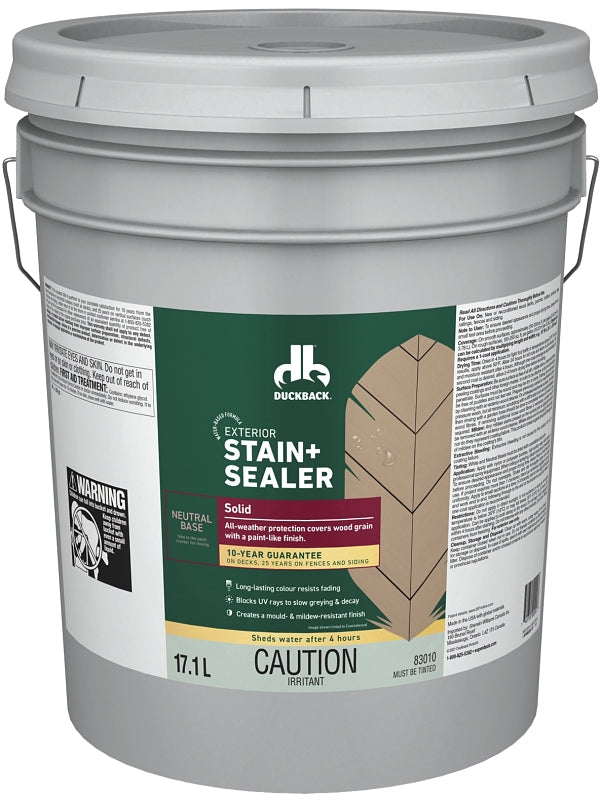 Duckback BCWB83010-20 Exterior Stain and Sealer, Neutral Base, Liquid, 5 gal