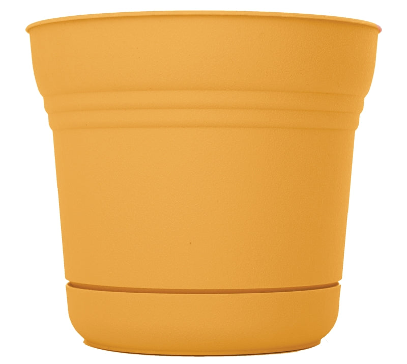 Bloem SP1023 Planter, 10 in Dia, 9.8 in W, Saturn Design, Earthy Yellow, Matte