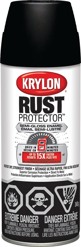 Krylon Rust Protector K06902100 Rust Preventative Spray Paint, Semi-Gloss, Black, 12 oz, Can