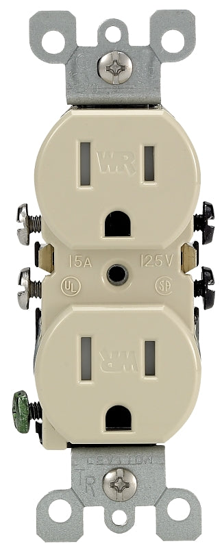 Decora S01-W5320-T0I Duplex Receptacle, 2 -Pole, 15 A, 125 VAC, Push-In, Side Wiring, NEMA: 5-15R, Ivory
