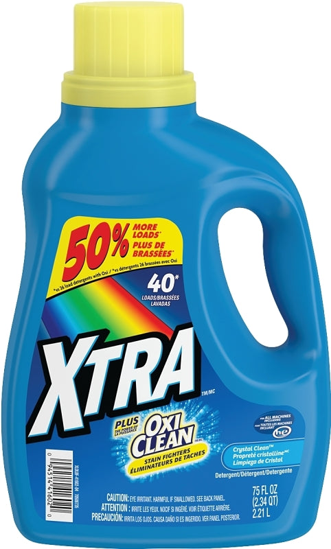 Xtra 41602 Laundry Detergent, 75 oz, Bottle, Liquid, Clean Crystal