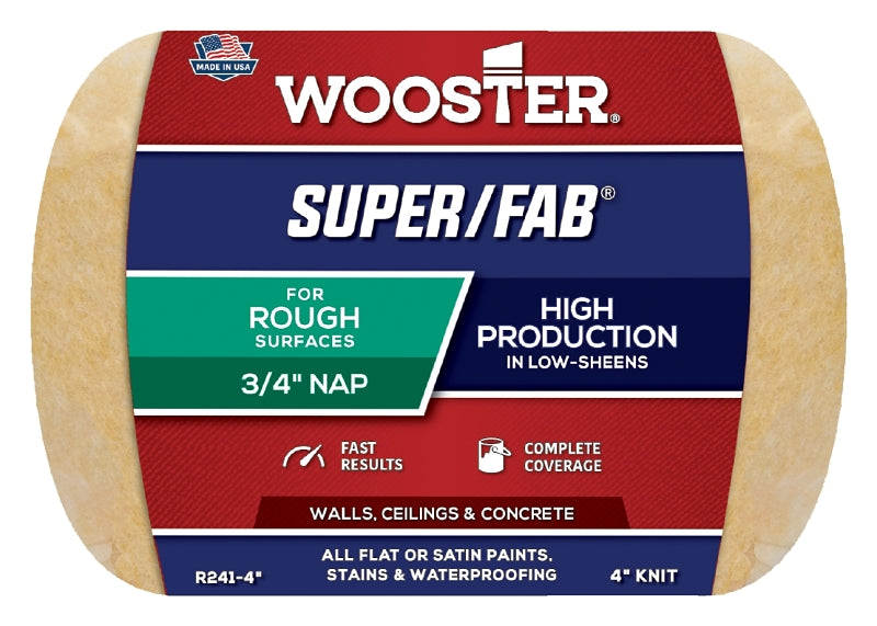 Wooster R241-4 Roller Cover, 3/4 in Thick Nap, 4 in L, Fabric Cover, Golden Yellow