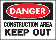 Hy-Ko 520 Danger Sign, Rectangular, CONSTRUCTION AREA KEEP OUT, Black Legend, White Background, Polyethylene