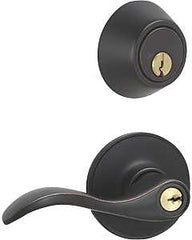 Schlage JC60VSEV716 Deadbolt and Entry Lockset, Mechanical Lock, Lever Handle, Wave Design, Aged Bronze, Yes, Metal