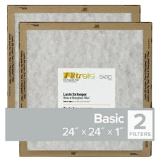 Filtrete FPL12-2PK-24 Flat Panel Air Filter, 24 in L, 24 in W, 2 MERV, For: Air Conditioner, Furnace and HVAC System