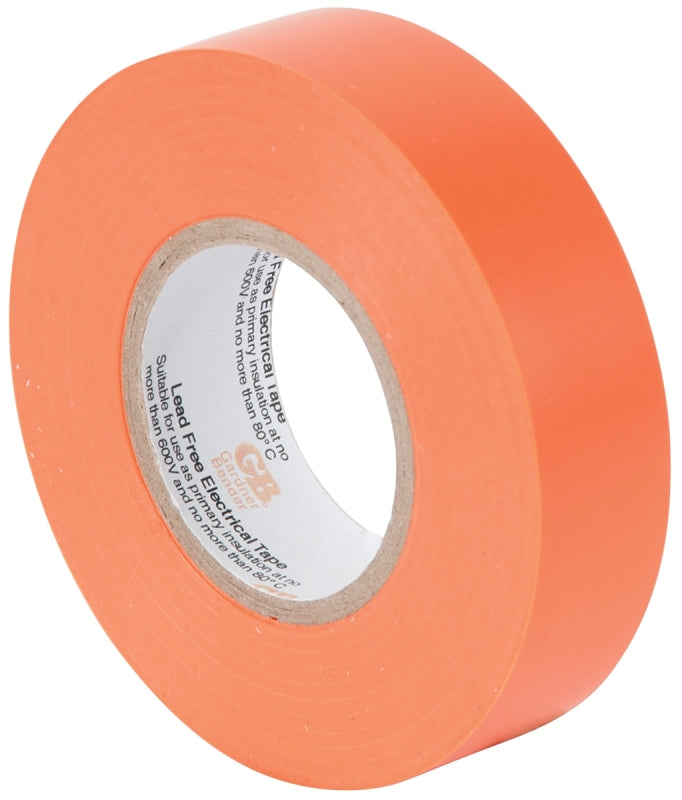 GB GTO-667P Electrical Tape, 66 ft L, 3/4 in W, PVC Backing, Orange