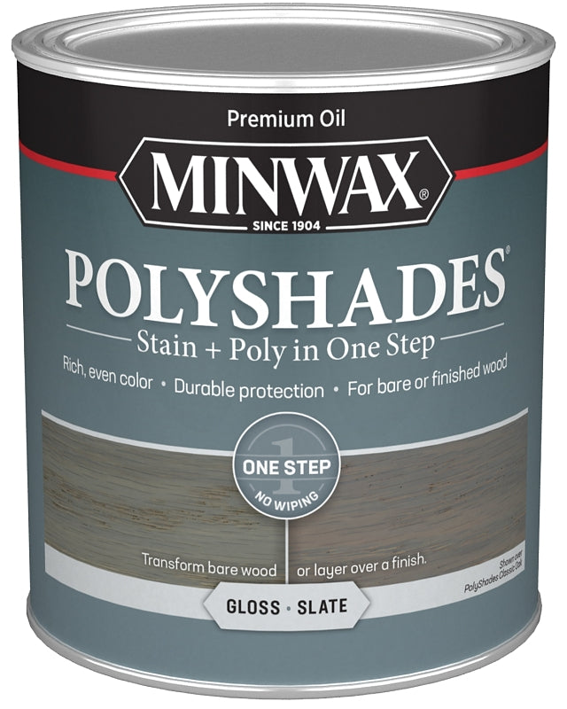 Minwax PolyShades 614984444 Interior Wood Stain, Gloss, Slate, Liquid, 1 qt