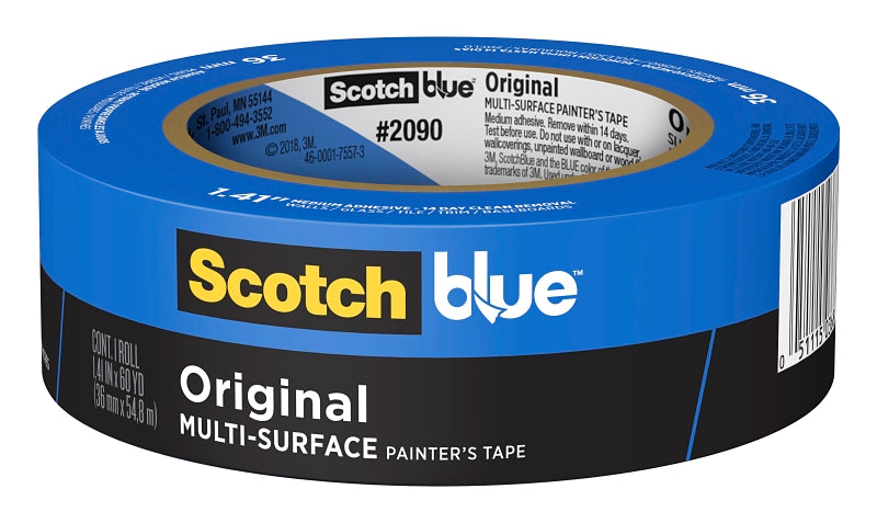 ScotchBlue 2090-36NC Painter's Tape, 60 yd L, 1.41 in W, Paper Backing, Blue