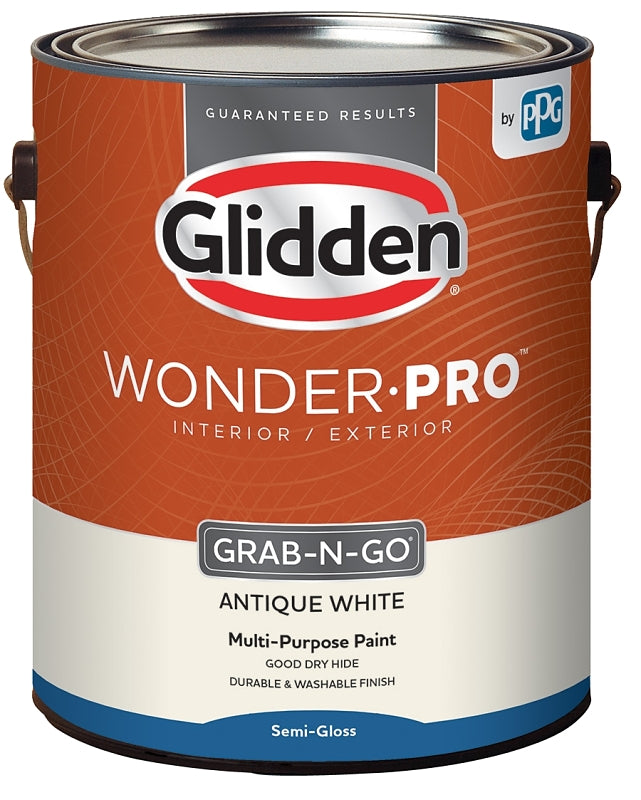 Glidden Wonder-Pro GLWP32AW/01 Interior/Exterior Paint, Semi-Gloss Sheen, Antique White, 1 gal