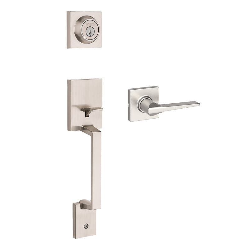 Weiser Amador Elements Hollis Series 9GLC94710-022 Handleset, Grade 3 Grade, Keyed Key, Satin Nickel, Universal Hand