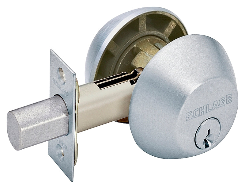 Schlage B62N626 Entry Deadbolt, Grade 1 Grade, SC1 Key, Metal, Satin Chrome, 2-3/8, 2-3/4 in Backset, C Keyway