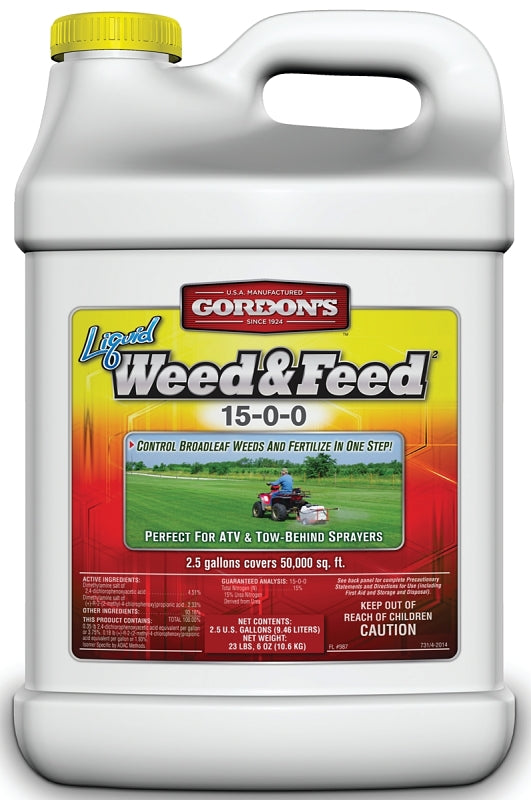 Gordon's 7311122 Weed and Feed Fertilizer, 2.5 gal Jug, Liquid, 15-0-0 N-P-K Ratio