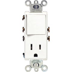 Leviton S02-05625-0WS Combination Switch/Receptacle, 1 -Pole, 15 A, 120 V Switch, 125 V Receptacle, White