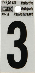 Hy-Ko RV-15/3 Reflective Sign, Character: 3, 1 in H Character, Black Character, Silver Background, Vinyl