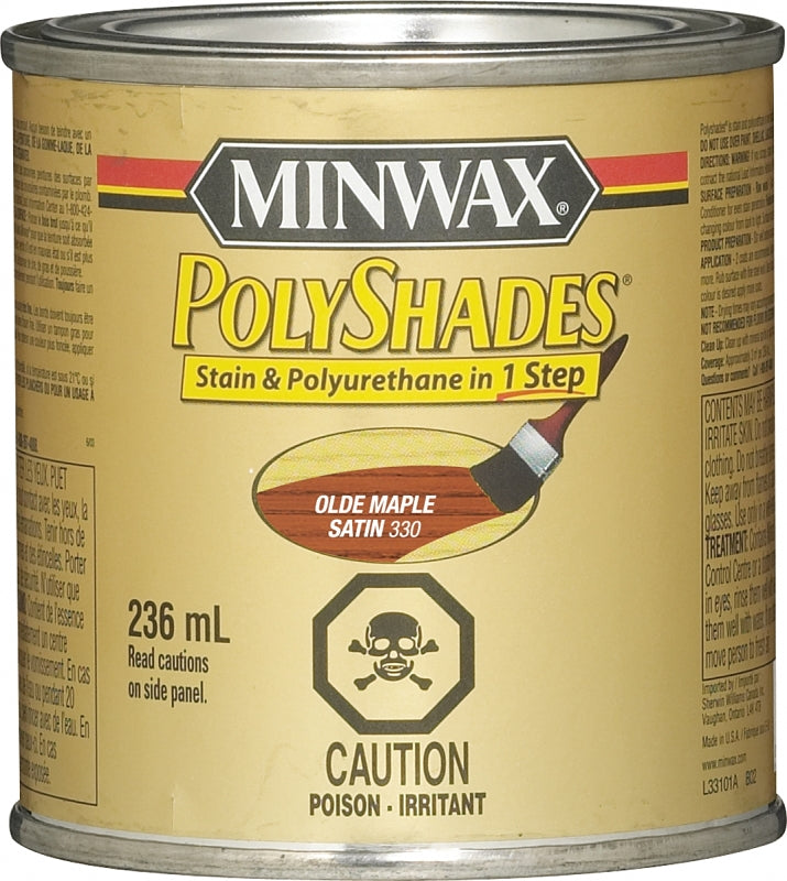 Minwax PolyShades CM3330144 Stain and Polyurethane, Satin, Liquid, Olde Maple, 236 mL, Can