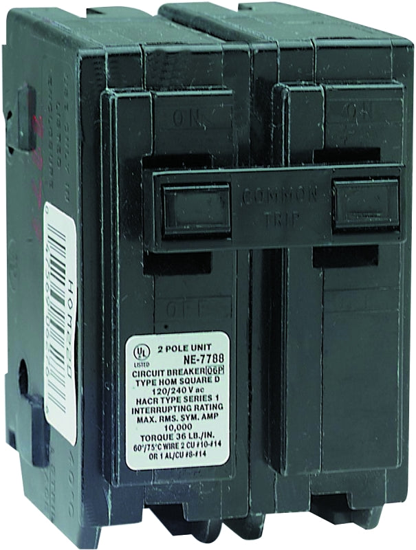 Square D Homeline HOM215CP Circuit Breaker, Mini, 15 A, 2 -Pole, 120/240 V, Fixed Trip, Plug Mounting, Black