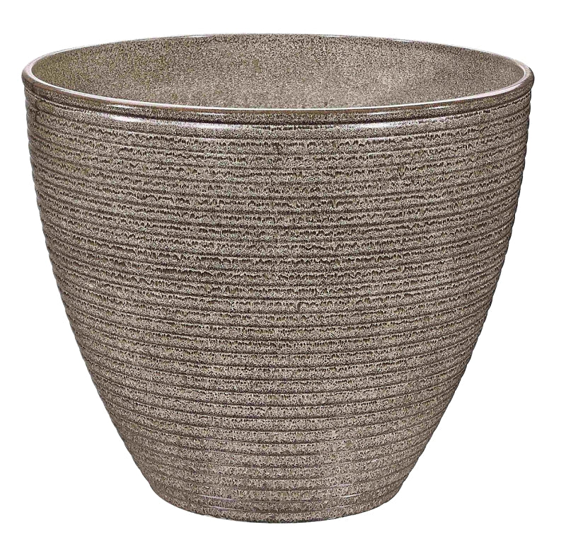 Landscapers Select Wave Planter, 13 in Dia, Round, Resin, Beige Wave