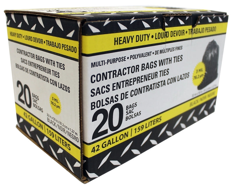 Steelcoat FG-P9934-01A Contractor Bag, 42 gal, Black