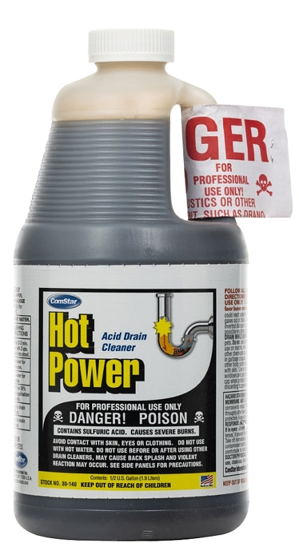 ComStar Hot Power 30-140 Drain Cleaner, Liquid, Amber, Sharp, 0.5 gal Bottle