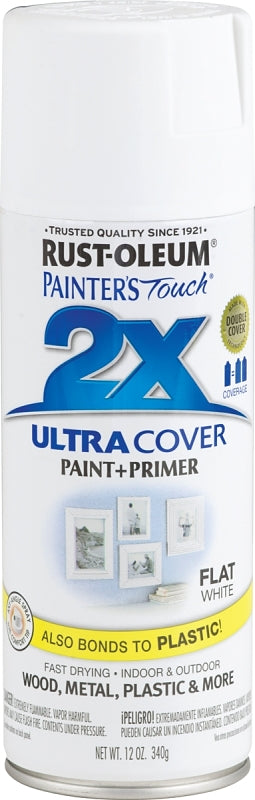 2X Ultra Cover 334021 Spray Paint, Flat, White, 12 oz, Can