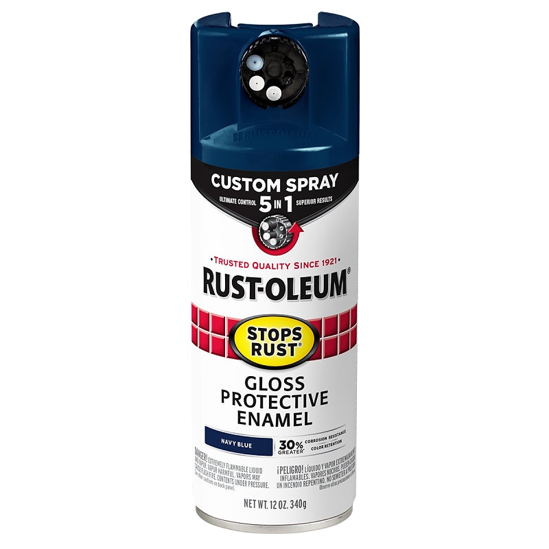 Stops Rust 376904 5-In-1 Enamel Paint, Gloss, Navy Blue, 12 oz, Aerosol Can