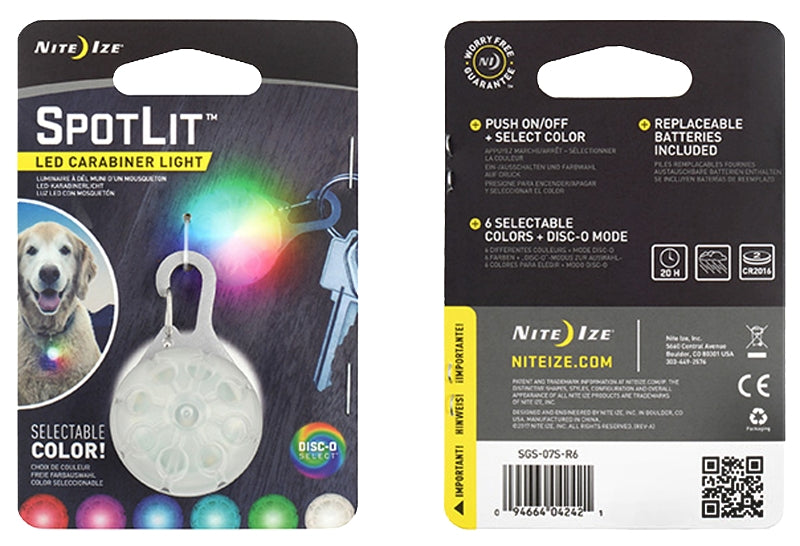 Nite Ize SPOTLIT Series SGS-07S-R6 LED Carabiner Light, Lithium Battery, LED Lamp, 20 hr Run Time