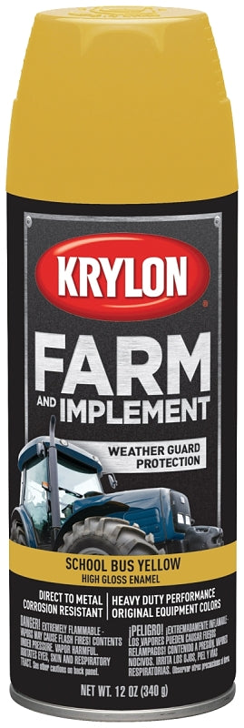Krylon K01957000 Farm Equipment Spray, High-Gloss, School Bus Yellow, 12 oz, Can