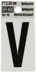 Hy-Ko RV-15/V Reflective Letter, Character: V, 1 in H Character, Black Character, Silver Background, Vinyl
