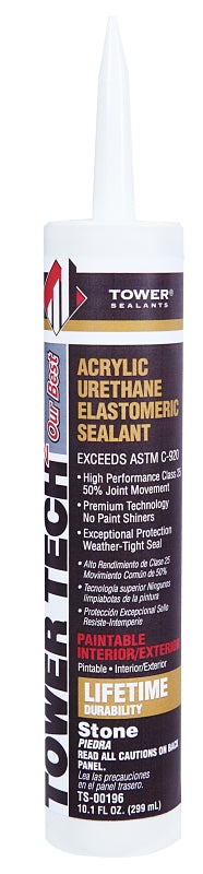 Tower Sealants TOWER TECH2 TS-00196 Elastomeric Sealant, Stone, 7 to 14 days Curing, 40 to 140 deg F, 10.1 fl-oz Tube