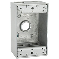 Hubbell 5331-0 Weatherproof Box, 18.3 cu-in, 5-Outlet, 1-Gang, Aluminum, Gray, Powder-Coated