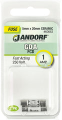 Jandorf 60663 Fast Acting Fuse, 1 A, 250 V, 1500 A Interrupt, Ceramic Body