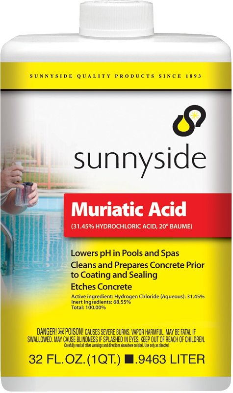 Sunnyside 71032 Muriatic Acid, Liquid, Pungent, Clear/Light Yellow, 1 qt, Bottle