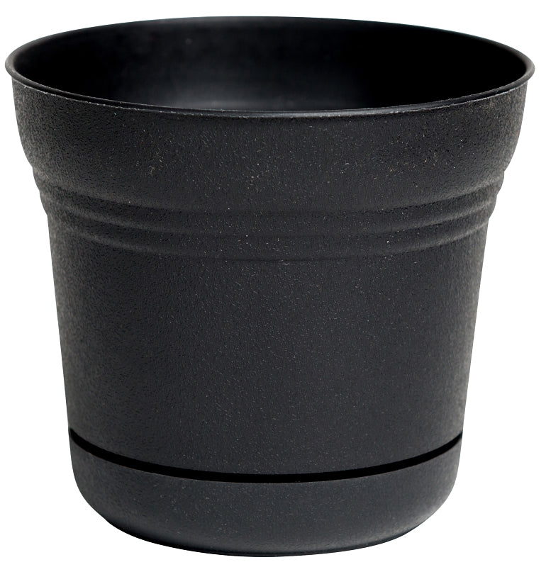 Bloem Saturn SP1000 Planter, 9.8 in Dia, Round, Plastic, Black, Matte