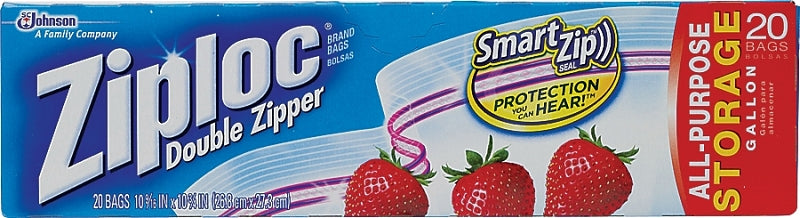 Ziploc 00350 Series Storage Bag, Zipper Closure, 10-9/6 in W, 10-3/4 in L, 1 gal Capacity, Plastic