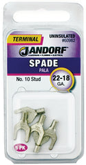 Jandorf 60982 Spade Terminal, 600 V, 22 to 18 AWG Wire, #10 Stud, Copper Contact