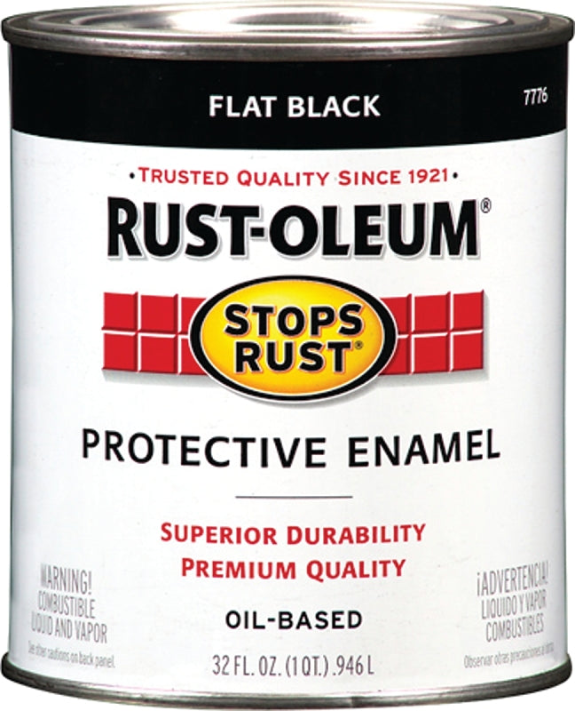 Rust-Oleum Stops Rust 7776502 Enamel Paint, Oil, Flat, Black, 1 qt, Can, 50 to 110 sq-ft/qt Coverage Area