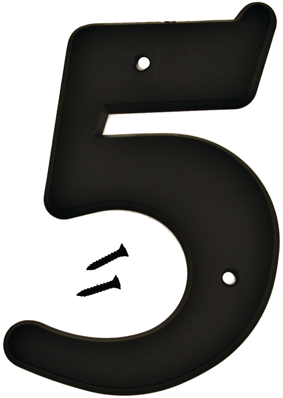Hy-Ko 30200 Series 30205 House Number, Character: 5, 6 in H Character, Black Character, Plastic