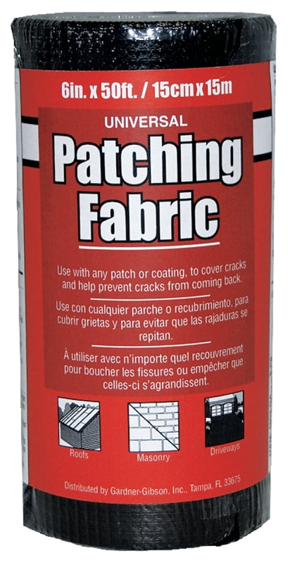 Gardner 4502-GA Patching Fabric, 50 ft L, 6 in W, Fiberglass, Black