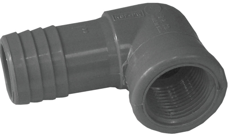 Boshart UPVCFRE-1007 Combination and Reducing Pipe Elbow, 1 x 3/4 in, Insert x FPT, 90 deg Angle, PVC, Black