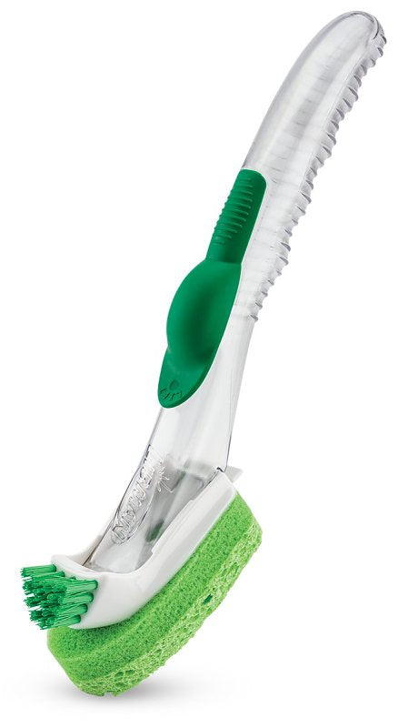 LIBMAN 1132 Glass and Dish Wand with Scrub Brush, 11 in OAL, Natural Cellulose/PET Trim, PVC Handle